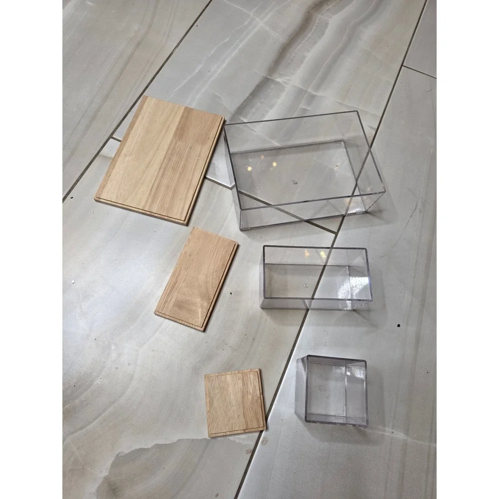 3‎ Piece Clear Acrylic Storage Bin Set with Wood Lids Nesting Organizers